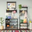 RiverRidge Home Afton Metal Frame Hall Tree with Seat, 3 Open Shelves, and 3 Hooks in Dark Weathered Wood