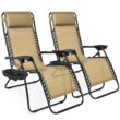 Best Choice Products Set of 2 Zero Gravity Lounge Chair Recliners for Patio, Pool w/ Cup Holder Tray - Beige