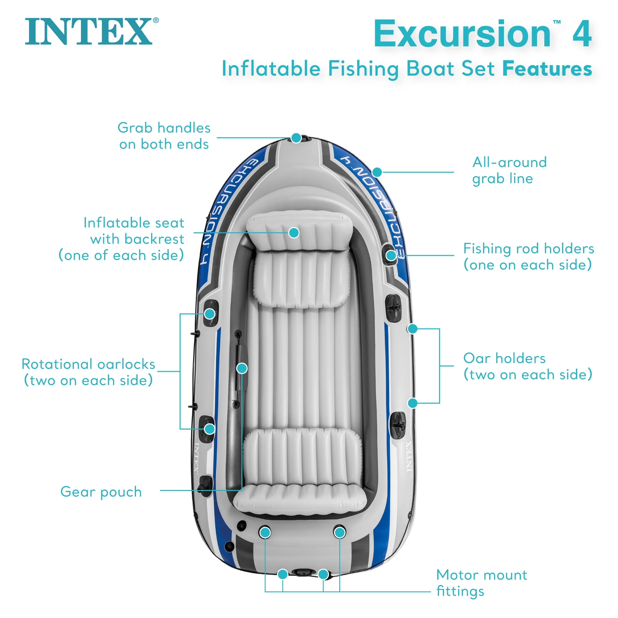 Intex Excursion 4 Inflatable Rafting Fishing 4 Person Boat Set with Oars and Pump Intex Excursion 4 Inflatable Rafting Fishing 4 Person Boat Set with Oars and Pump - Image 4