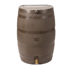 RTS Home Accents Polyethylene 50 Gallon Flat Back Brass Spigot Rain Barrel, Walnut Color
