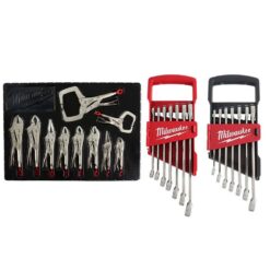 Milwaukee 48-22-3690-48-22-9407-48-22-9507 Torque Lock Locking Pliers Kit with Combination Metric and SAE Wrench Mechanics Tool Set (24-Piece)