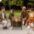 Outsunny 30 Inch Outdoor Fire Pit Round Wood Burning Patio Firepit with Cooking BBQ Grill Spark Screen Poker for Backyard Bonfire