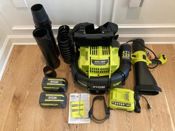 RYOBI RY404170 40V HP Brushless Whisper Series 165 MPH 730 CFM Cordless Battery Backpack Blower with (2) 6.0 Ah Batteries and Charger