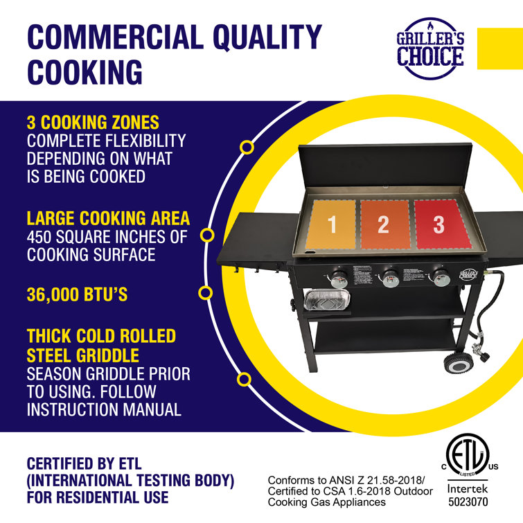Grillers Choice 3 - Burner Flat Top Liquid Propane 36000 BTU Gas Grill Grillers Choice 3 - Burner Flat Top Liquid Propane 36000 BTU Gas Grill - Image 5