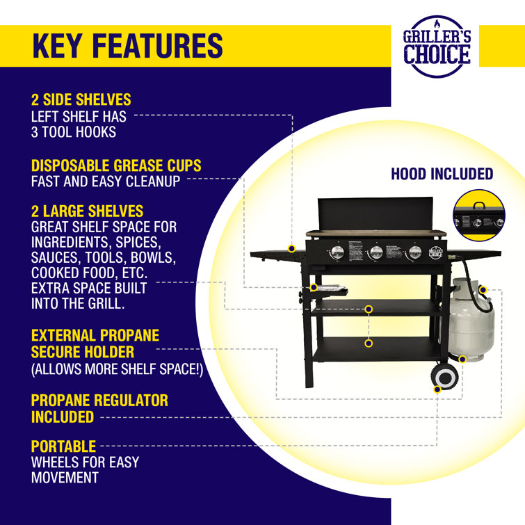 Grillers Choice 3 - Burner Flat Top Liquid Propane 36000 BTU Gas Grill Grillers Choice 3 - Burner Flat Top Liquid Propane 36000 BTU Gas Grill - Image 6
