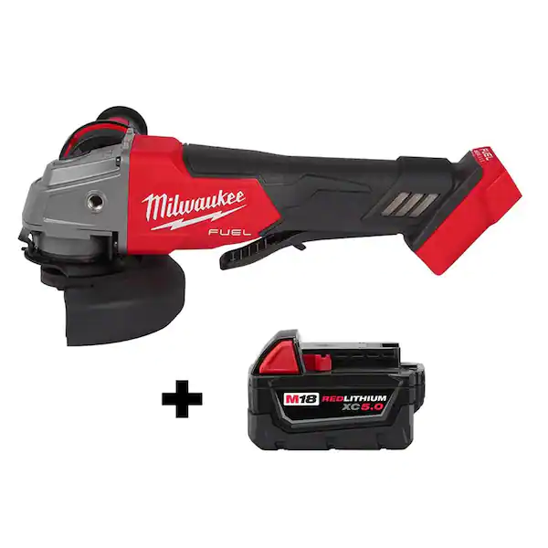 Milwaukee 2880-20-48-11-1850 M18 FUEL 18V Lithium-Ion Brushless Cordless 4-1/2 in. ./5 in. Grinder with Paddle Switch with (1) 5.0 Ah Battery Milwaukee 2880-20-48-11-1850 M18 FUEL 18V Lithium-Ion Brushless Cordless 4-1 2 in. .5 in. Grinder with Paddle Switch with (1) 5.0 Ah Battery