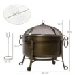 Outsunny 30 Inch Outdoor Fire Pit Round Wood Burning Patio Firepit with Cooking BBQ Grill Spark Screen Poker for Backyard Bonfire
