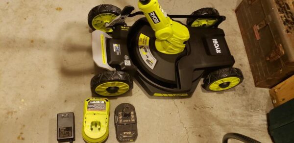 RYOBI P20160-AC ONE+ 18-Volt 12 in. Cordless 3-in-1 Trim Mower with Extra 3-Pack of Spools, 4.0 Ah Battery and Charger