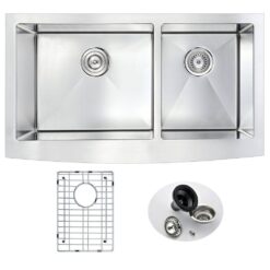 ANZZI ELYSIAN Series Farmhouse Stainless Steel 36 in. 0-Hole Double Bowl Kitchen Sink