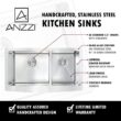 ANZZI ELYSIAN Series Farmhouse Stainless Steel 36 in. 0-Hole Double Bowl Kitchen Sink