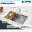 Ruvati RVH8300 32 in. Single Bowl Undermount 16-Gauge Stainless Steel Ledge Kitchen Sink with Sliding Accessories