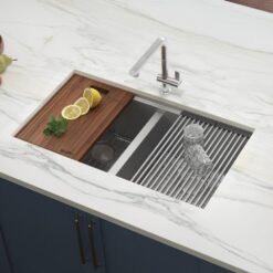 Ruvati RVH8350 16-Gauge Stainless Steel 33 in. 50/50 Double Bowl Undermount Workstation Kitchen Sink with Accessories
