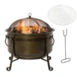Outsunny 30 Inch Outdoor Fire Pit Round Wood Burning Patio Firepit with Cooking BBQ Grill Spark Screen Poker for Backyard Bonfire