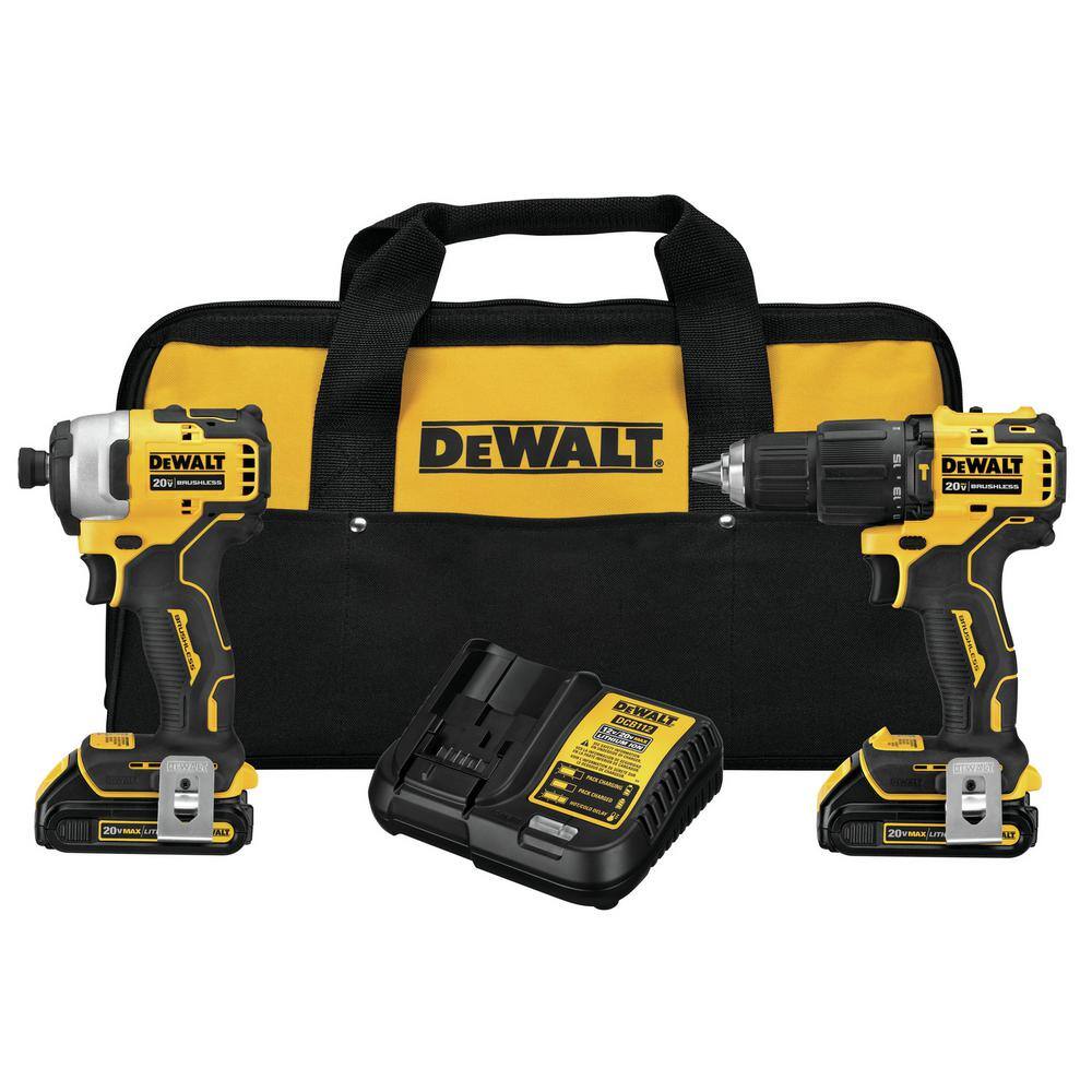 DEWALT DCK279C2W412 ATOMIC 20V MAX Cordless Brushless Hammer Drill/Impact 2 Tool Combo Kit, 20V 4.5-5 in. Grinder, and (2) 1.3Ah Batteries DEWALT DCK279C2W412 ATOMIC 20V MAX Cordless Brushless Hammer Drill/Impact 2 Tool Combo Kit, 20V 4.5-5 in. Grinder, and (2) 1.3Ah Batteries - Image 2
