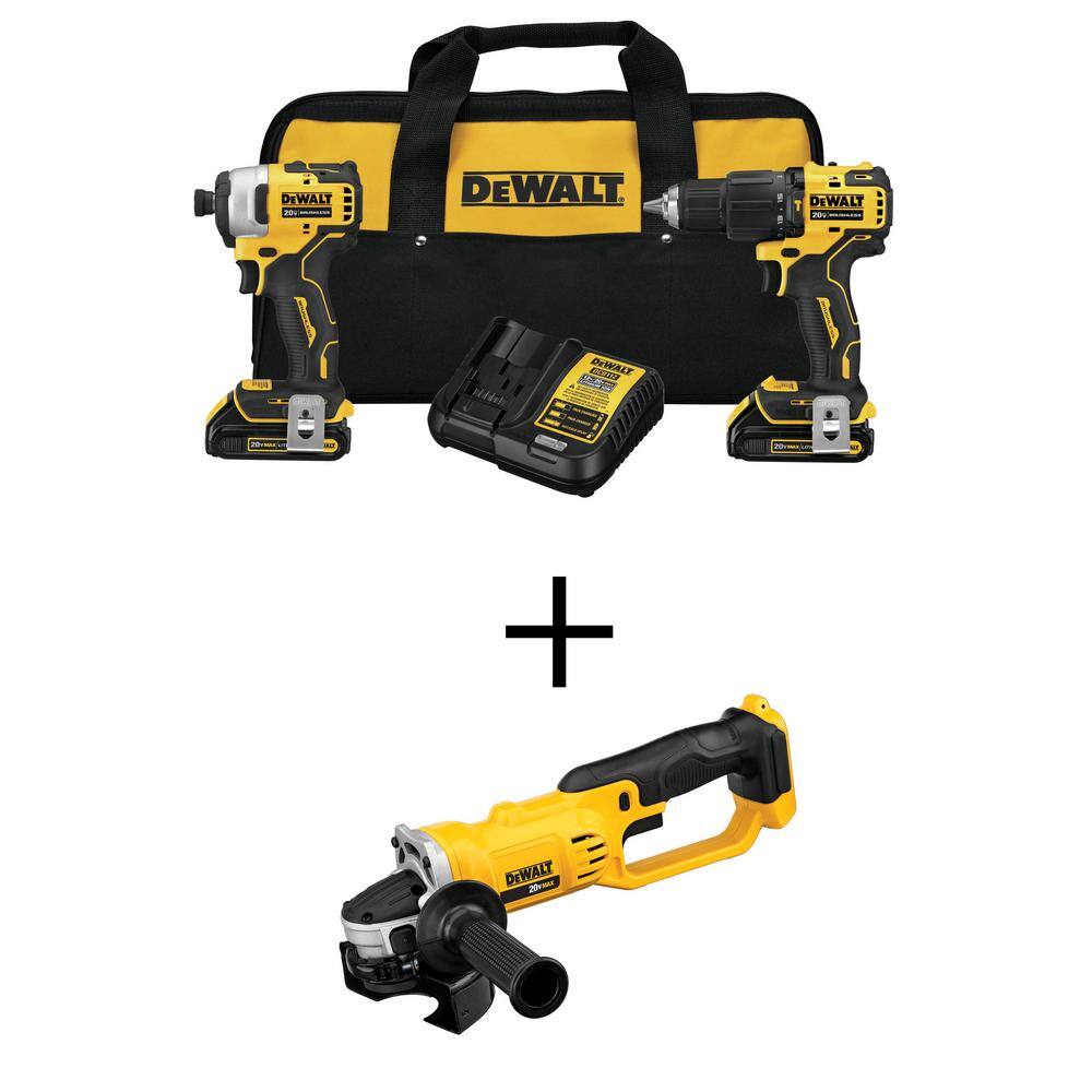 DEWALT DCK279C2W412 ATOMIC 20V MAX Cordless Brushless Hammer Drill/Impact 2 Tool Combo Kit, 20V 4.5-5 in. Grinder, and (2) 1.3Ah Batteries DEWALT DCK279C2W412 ATOMIC 20V MAX Cordless Brushless Hammer Drill/Impact 2 Tool Combo Kit, 20V 4.5-5 in. Grinder, and (2) 1.3Ah Batteries