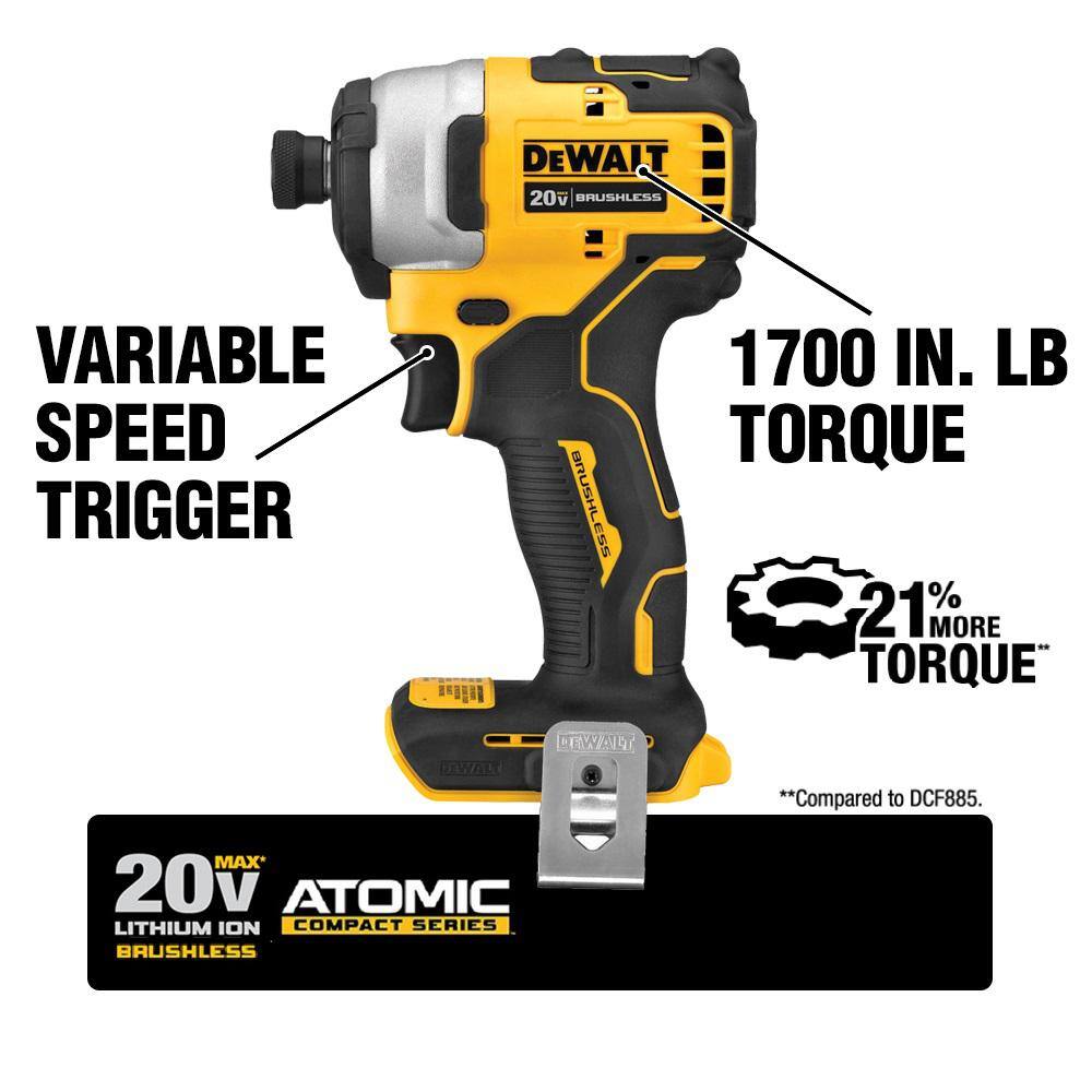 DEWALT DCK279C2W412 ATOMIC 20V MAX Cordless Brushless Hammer Drill/Impact 2 Tool Combo Kit, 20V 4.5-5 in. Grinder, and (2) 1.3Ah Batteries DEWALT DCK279C2W412 ATOMIC 20V MAX Cordless Brushless Hammer Drill/Impact 2 Tool Combo Kit, 20V 4.5-5 in. Grinder, and (2) 1.3Ah Batteries - Image 5