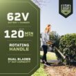 Green Machine GMHT6200 62V Brushless 25in. Cordless Battery Push start Hedge Trimmer with Rotating Handle and 2.5 Ah Batter and Rapid Charger
