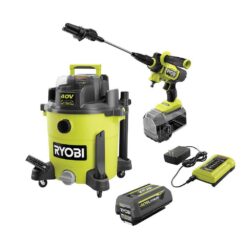 RYOBI RY40WD01K-RY124050VNM 40V 10 Gal. Cordless Wet/Dry Vacuum with 40V HP Brushless EZClean 600 PSI Power Cleaner, 4.0 Ah Battery, and Charger