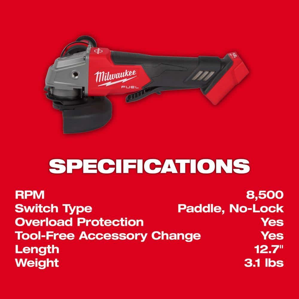 Milwaukee 2880-20-48-11-1850 M18 FUEL 18V Lithium-Ion Brushless Cordless 4-1/2 in. ./5 in. Grinder with Paddle Switch with (1) 5.0 Ah Battery Milwaukee 2880-20-48-11-1850 M18 FUEL 18V Lithium-Ion Brushless Cordless 4-1/2 in. ./5 in. Grinder with Paddle Switch with (1) 5.0 Ah Battery - Image 10