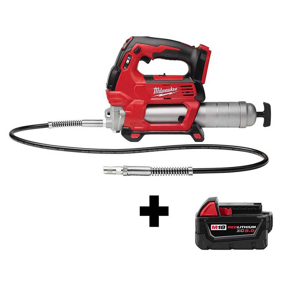 Milwaukee 2646-20-48-11-1850 M18 18V Lithium-Ion Cordless Grease Gun 2-Speed W/ M18 5.0 Ah Battery Milwaukee 2646-20-48-11-1850 M18 18V Lithium-Ion Cordless Grease Gun 2-Speed W/ M18 5.0 Ah Battery
