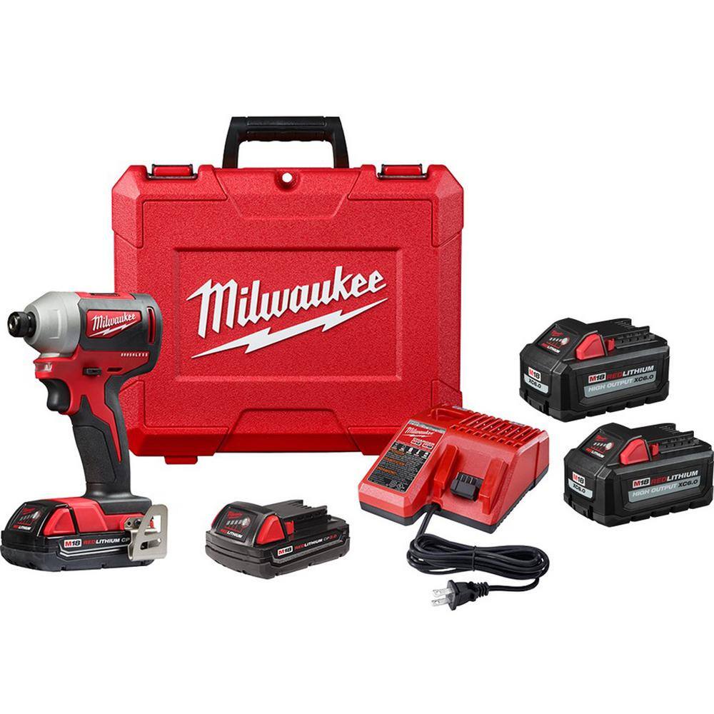 Milwaukee 2850-22CT-48-11-1862 M18 18V Lithium-Ion Brushless Cordless 1/4 in. Impact Driver Kit with Two 2.0 Ah and Two 6.0Ah Batteries Milwaukee 2850-22CT-48-11-1862 M18 18V Lithium-Ion Brushless Cordless 1/4 in. Impact Driver Kit with Two 2.0 Ah and Two 6.0Ah Batteries