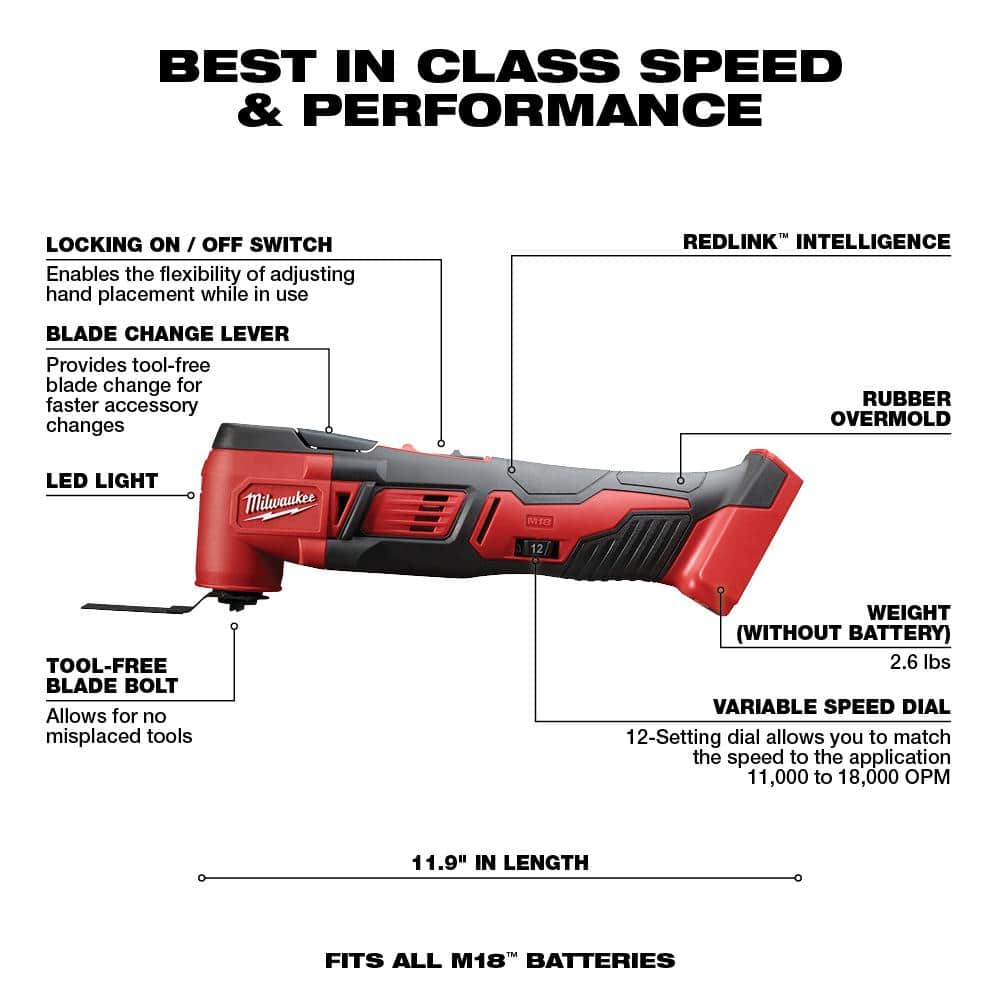 Milwaukee M18 18V Lithium-Ion Cordless Multi-Tool with 2.0 Ah Compact Battery Milwaukee M18 18V Lithium-Ion Cordless Multi-Tool with 2.0 Ah Compact Battery - Image 2