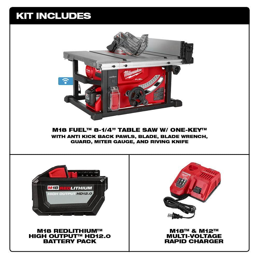 Milwaukee 2736-21HD M18 FUEL ONE-KEY 18- volt Lithium-Ion Brushless Cordless 8-1/4 in. Table Saw Kit W/(1) 12.0Ah Battery & Rapid Charger Milwaukee 2736-21HD M18 FUEL ONE-KEY 18- volt Lithium-Ion Brushless Cordless 8-1/4 in. Table Saw Kit W/(1) 12.0Ah Battery & Rapid Charger - Image 3
