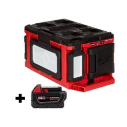Milwaukee 2357-20-48-11-1850 M18 18-Volt Lithium-Ion Cordless PACKOUT 3000 Lumens LED Light with Built-In Charger with (1) 5.0 Ah Battery