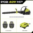 RYOBI RY404170 40V HP Brushless Whisper Series 165 MPH 730 CFM Cordless Battery Backpack Blower with (2) 6.0 Ah Batteries and Charger