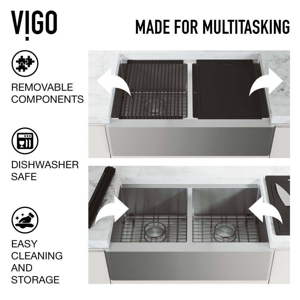 VIGO 1004812066 Oxford 36" Double Bowl Workstation Undermount Stainless Steel Farmhouse Sink with Ledge and Accessories VIGO 1004812066 Oxford 36" Double Bowl Workstation Undermount Stainless Steel Farmhouse Sink with Ledge and Accessories - Image 9