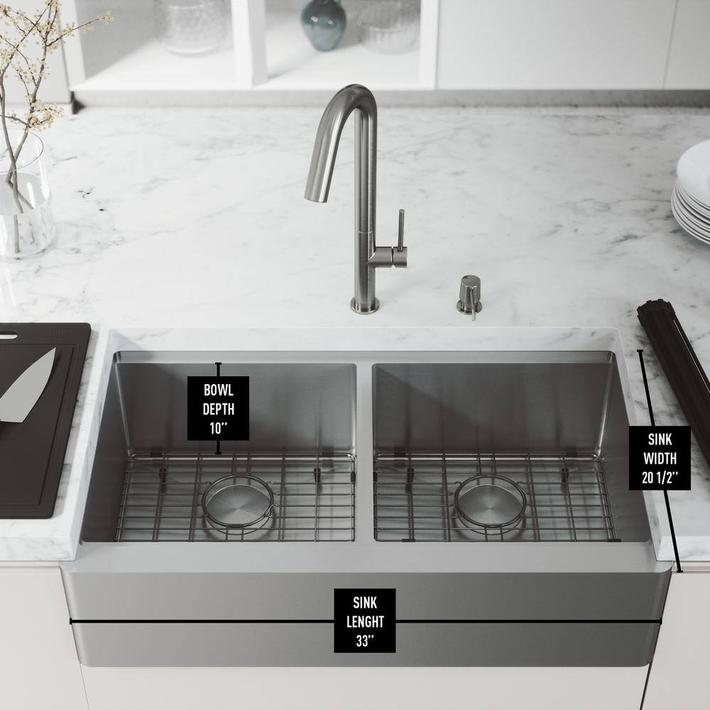 VIGO 1004812066 Oxford 36" Double Bowl Workstation Undermount Stainless Steel Farmhouse Sink with Ledge and Accessories VIGO 1004812066 Oxford 36" Double Bowl Workstation Undermount Stainless Steel Farmhouse Sink with Ledge and Accessories - Image 3