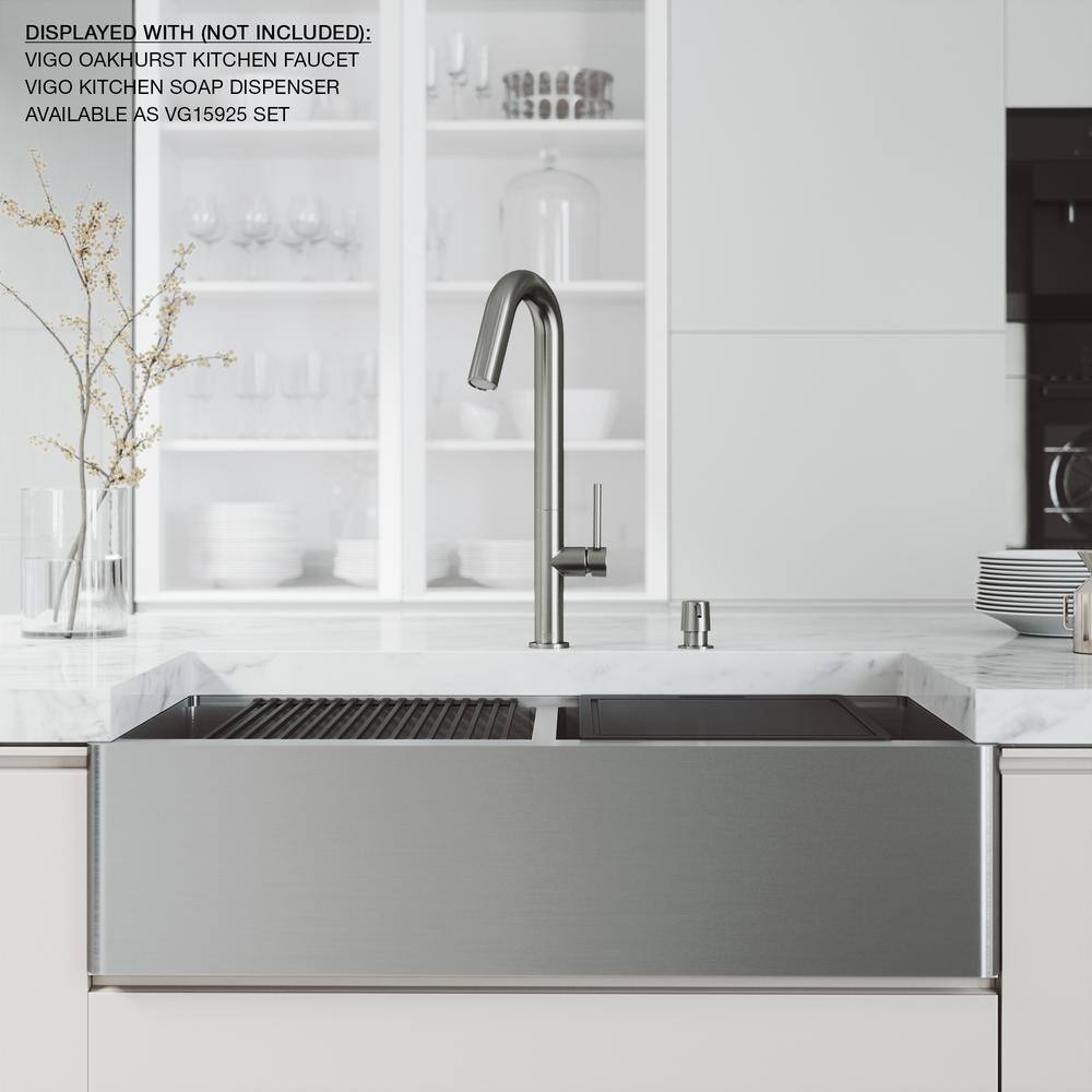 VIGO 1004812066 Oxford 36" Double Bowl Workstation Undermount Stainless Steel Farmhouse Sink with Ledge and Accessories VIGO 1004812066 Oxford 36" Double Bowl Workstation Undermount Stainless Steel Farmhouse Sink with Ledge and Accessories - Image 5