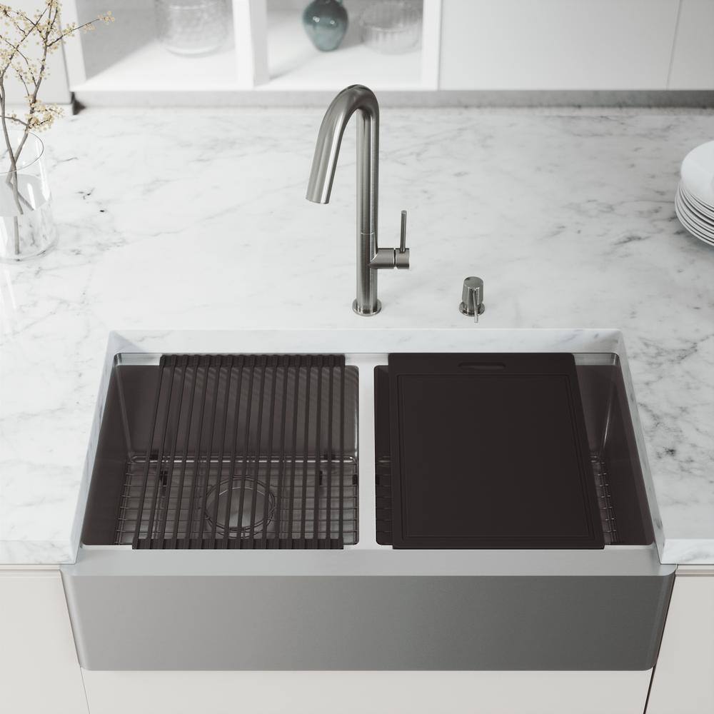 VIGO 1004812066 Oxford 36" Double Bowl Workstation Undermount Stainless Steel Farmhouse Sink with Ledge and Accessories VIGO 1004812066 Oxford 36" Double Bowl Workstation Undermount Stainless Steel Farmhouse Sink with Ledge and Accessories - Image 6