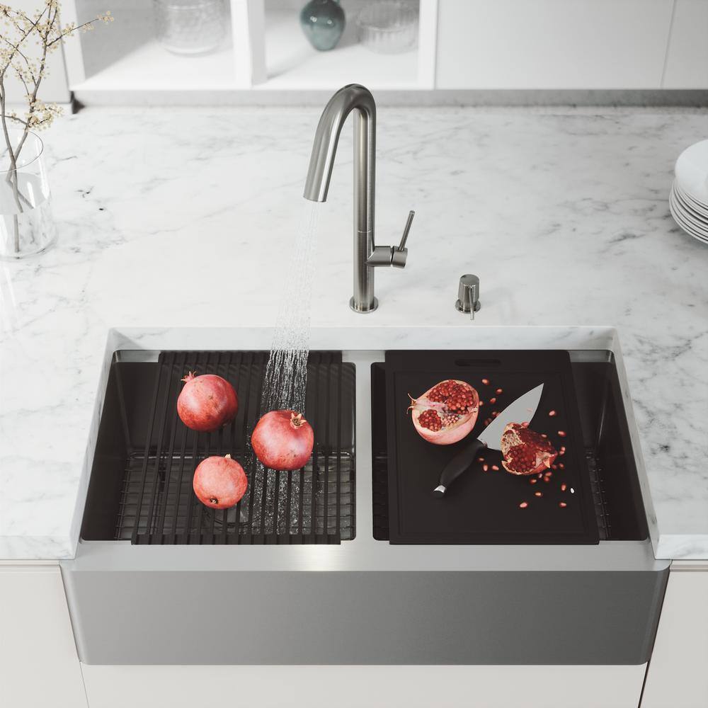 VIGO 1004812066 Oxford 36" Double Bowl Workstation Undermount Stainless Steel Farmhouse Sink with Ledge and Accessories VIGO 1004812066 Oxford 36" Double Bowl Workstation Undermount Stainless Steel Farmhouse Sink with Ledge and Accessories - Image 7