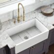 Ruvati 1003280744 Farmhouse Apron-Front Fireclay 33 in. x 20 in. Reversible Single Bowl Kitchen Sink in White