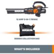 Worx WG512 TRIVAC 2.0 70 MPH 600 CFM Electric 12 Amp 3-in-1 Blower, Mulcher, Yard and Lawn Vacuum with Metal Impeller