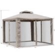 Outsunny 10’ x 10’ Steel Fabric 2.95m /9.7' Outdoor Patio Gazebo Pavilion Canopy Tent Steel 2-tier Roof - Taupe
