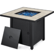 Yaheetech 30'' Outdoor Propane Fire Pit Table 50,000 BTU Square Gas Fire Pit with Ceramic Tabletop, Black