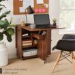 Best Choice Products Multipurpose Folding Table w/ Built-in Wheels, 3 Storage Shelves, Cubby, Carrying Handle - Brown