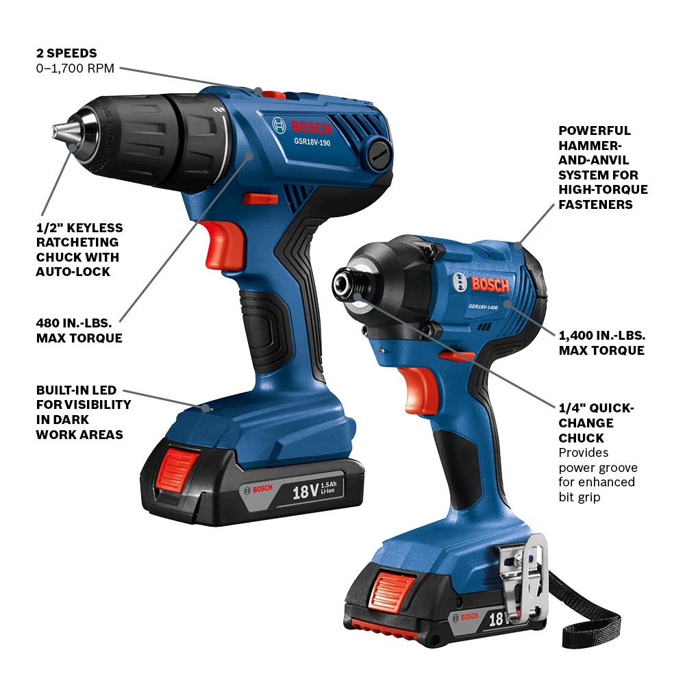 Bosch 2-Tool 18-volt Power Tool Combo Kit with Soft Case (2 Li-ion Batteries Included and Charger Included) Bosch 2-Tool 18-volt Power Tool Combo Kit with Soft Case (2 Li-ion Batteries Included and Charger Included) - Image 2