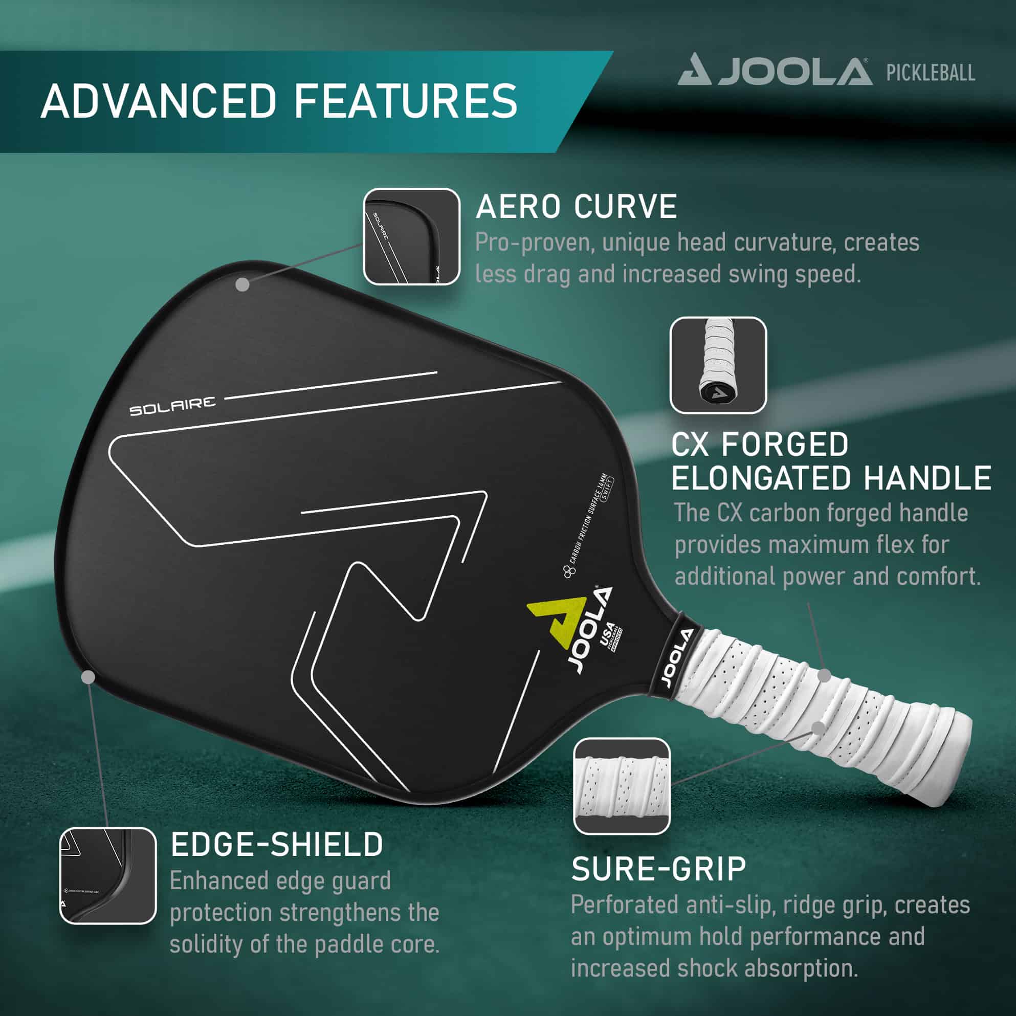 JOOLA Solaire CFS 14mm Swift Pickleball Paddle, Carbon Racket with Spin, Power, & Control JOOLA Solaire CFS 14mm Swift Pickleball Paddle, Carbon Racket with Spin, Power, & Control - Image 5