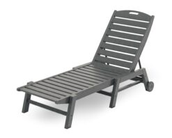 POLYWOOD Nautical Stackable Slate Grey Plastic Frame Stationary Chaise Lounge Chair with Slat Seat