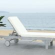 Safavieh Newport Ash Gray Wood Frame Stationary Chaise Lounge Chair(s) with Off-white Cushioned Seat