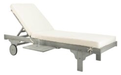 Safavieh Newport Ash Gray Wood Frame Stationary Chaise Lounge Chair(s) with Off-white Cushioned Seat