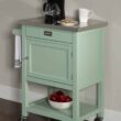 Linon Green Wood Base with Stainless Steel Metal Top Rolling Kitchen Cart (22-in x 18-in x 36-in)