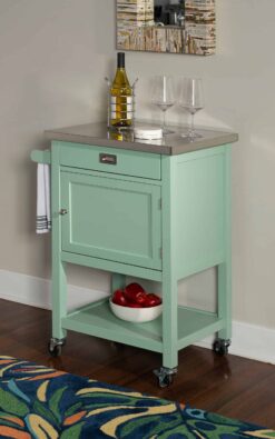 Linon Green Wood Base with Stainless Steel Metal Top Rolling Kitchen Cart (22-in x 18-in x 36-in)