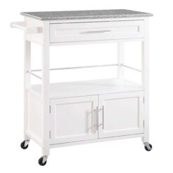 Linon White Wood Base with Granite Top Rolling Kitchen Cart (18-in x 33-in x 36-in)