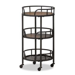 Baxton Studio Black Metal Base with Composite Wood Top Rolling Kitchen Cart (17.72-in x 29.53-in)