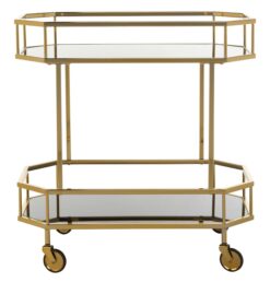 Safavieh Gold Metal Base with Glass Top Rolling Kitchen Cart (29.6-in x 16.5-in x 29.8-in)