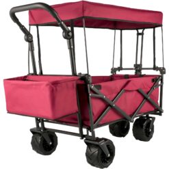 BENTISM Collapsible Wagon Cart Red, Removable Canopy 601D Oxford Cloth, Portable Folding Wagon Adjustable Handles